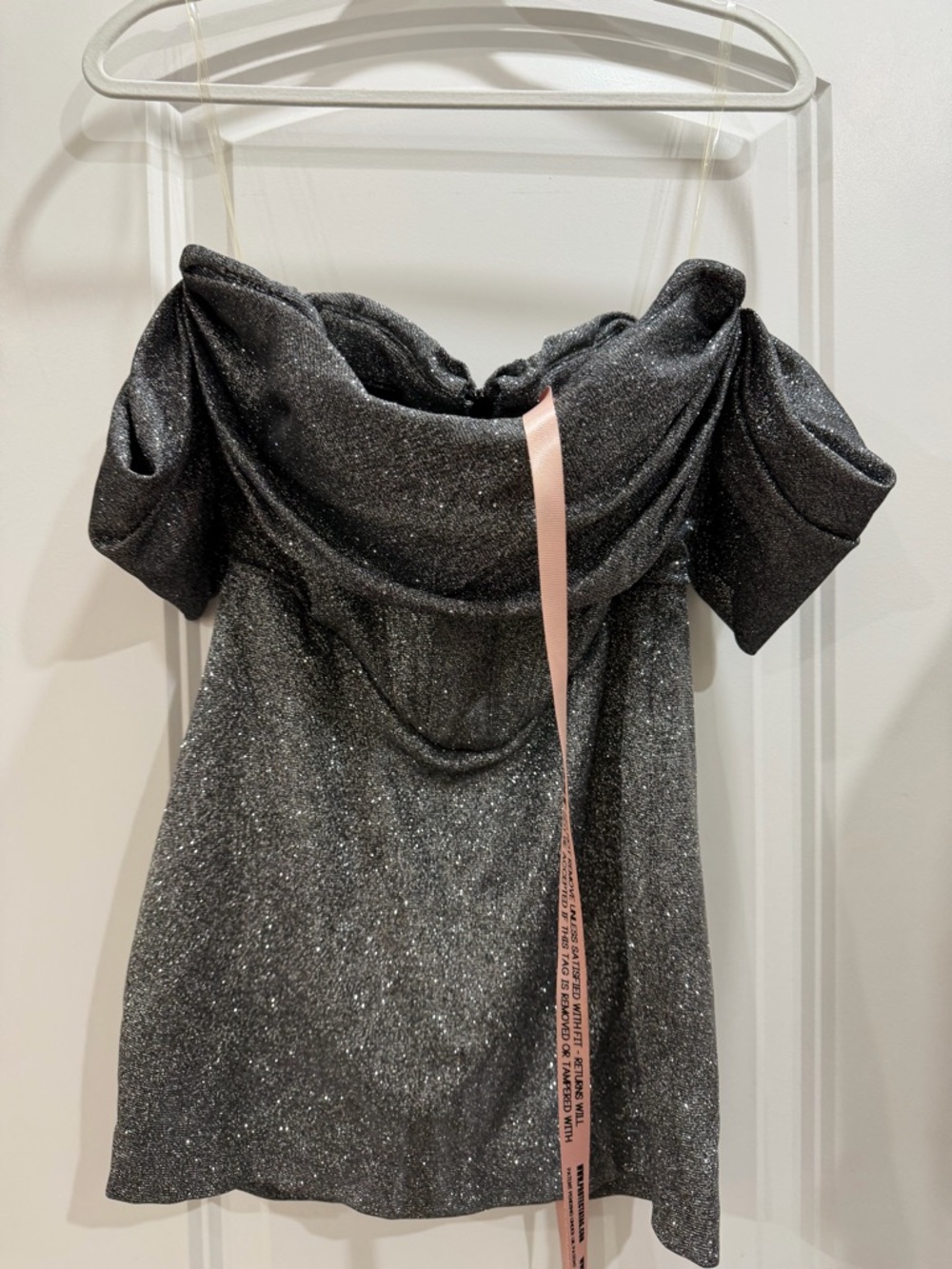 House of CB Black/Silver Glitter Off-Shoulder Mini Dress
